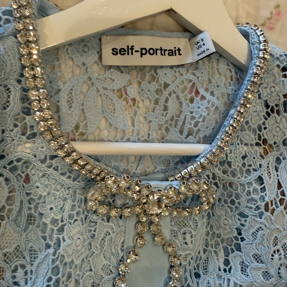 Self-Portrait Light Blue Lace Button-Front Mini Dress - Picture 4 of 5